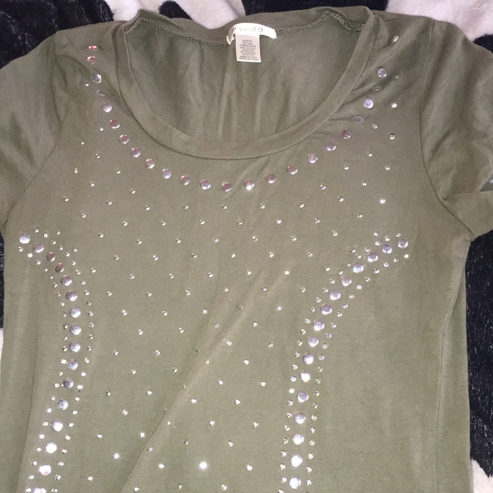 Slim fit short sleeve green bedazzled shirt